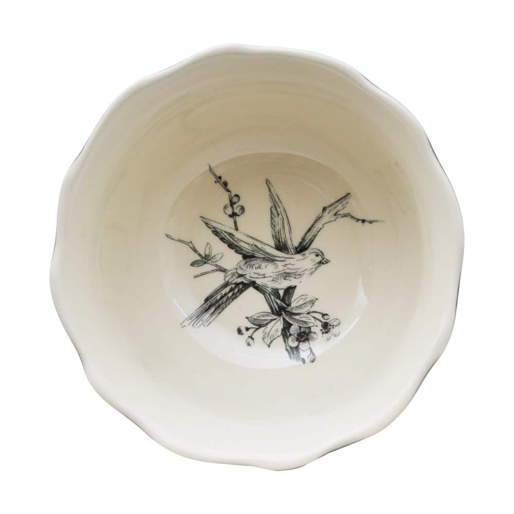 Gray and White Floral Square Porcelain Dinnerware Set, Service for 4
