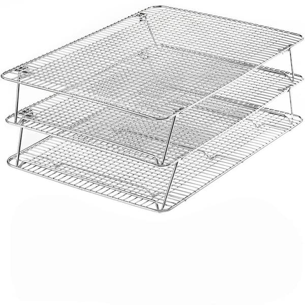 3 Tier 12 in. x 16.5 in. Silver Stainless Steel Stackable Cooling Rack Set for Baking, Oven and Dishwasher Salf