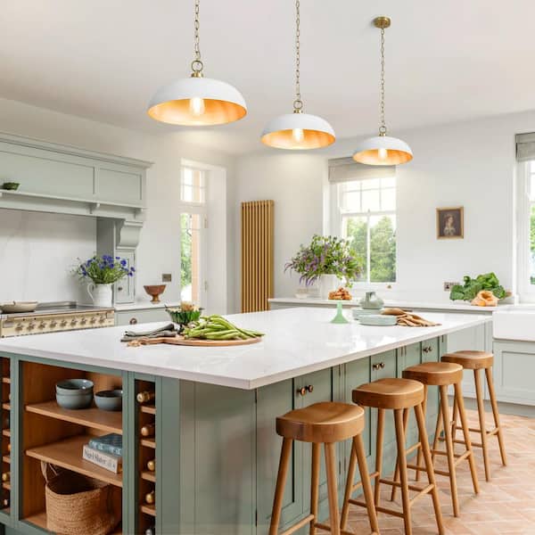 Detroit 15.75 in. 1-Light Modern White Dome Hanging Pendant Light for Kitchen Island