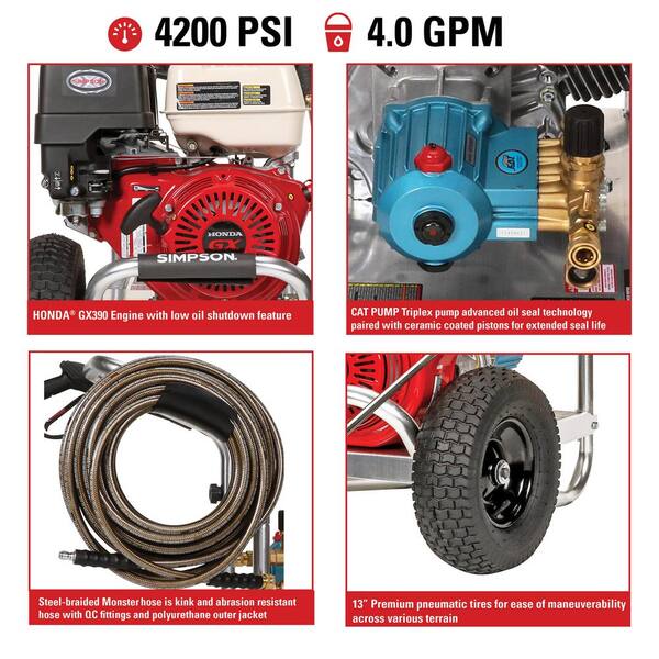SIMPSON 4200 PSI 4.0 GPM Gas Cold Water Pressure Washer with HONDA GX390 Engine ALH4240