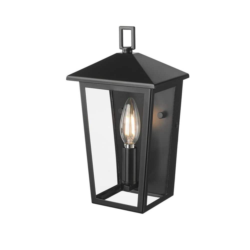 Munger 11 in. 1-Light Powder Coated Black Outdoor Wall Sconce with Clear Glass price history on PriceWatchPro
