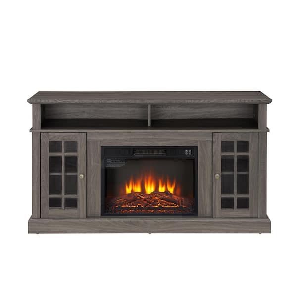 58.25 in. Freestanding Classic TV Stand with 23 in. Electric Fireplace Insert, Storage Space, Dark Walnut