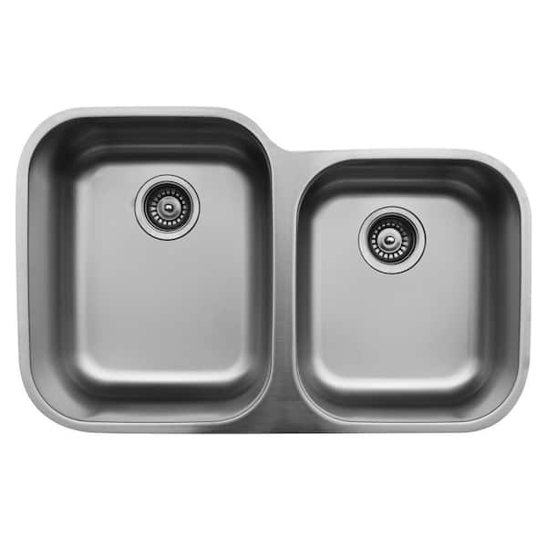 Karran Undermount Stainless Steel 32 in. Double Bowl Kitchen Sink
