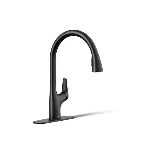 KOHLER Trove Single Handle Pull Down Sprayer Kitchen Faucet in Matte Black