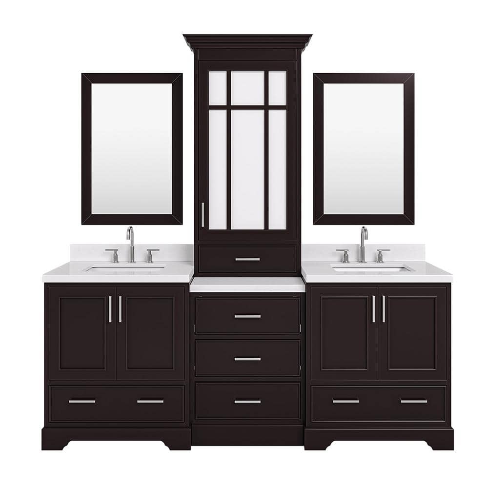 Espresso Double Bathroom Vanity with Carrara Marble Top and Mirror