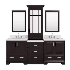 Stafford 84 in. W x 22 in. D x 89 in. H Double Freestanding Bath Vanity in Espresso with Carrara White Quartz Top