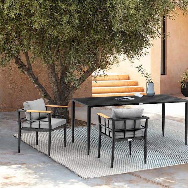 Armen Living Ezra Stationary Aluminum and Teak Outdoor Dining