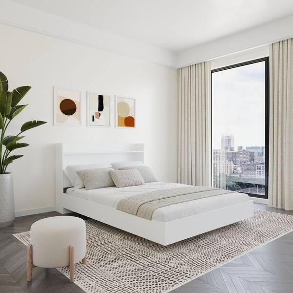 Nexera Harper White Frame Full Size Floating Platform Bed
