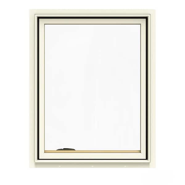 JELD-WEN 24.75 in. x 36.75 in. W-2500 Series Cream Painted Clad Wood Left-Handed Casement Window with BetterVue Mesh Screen