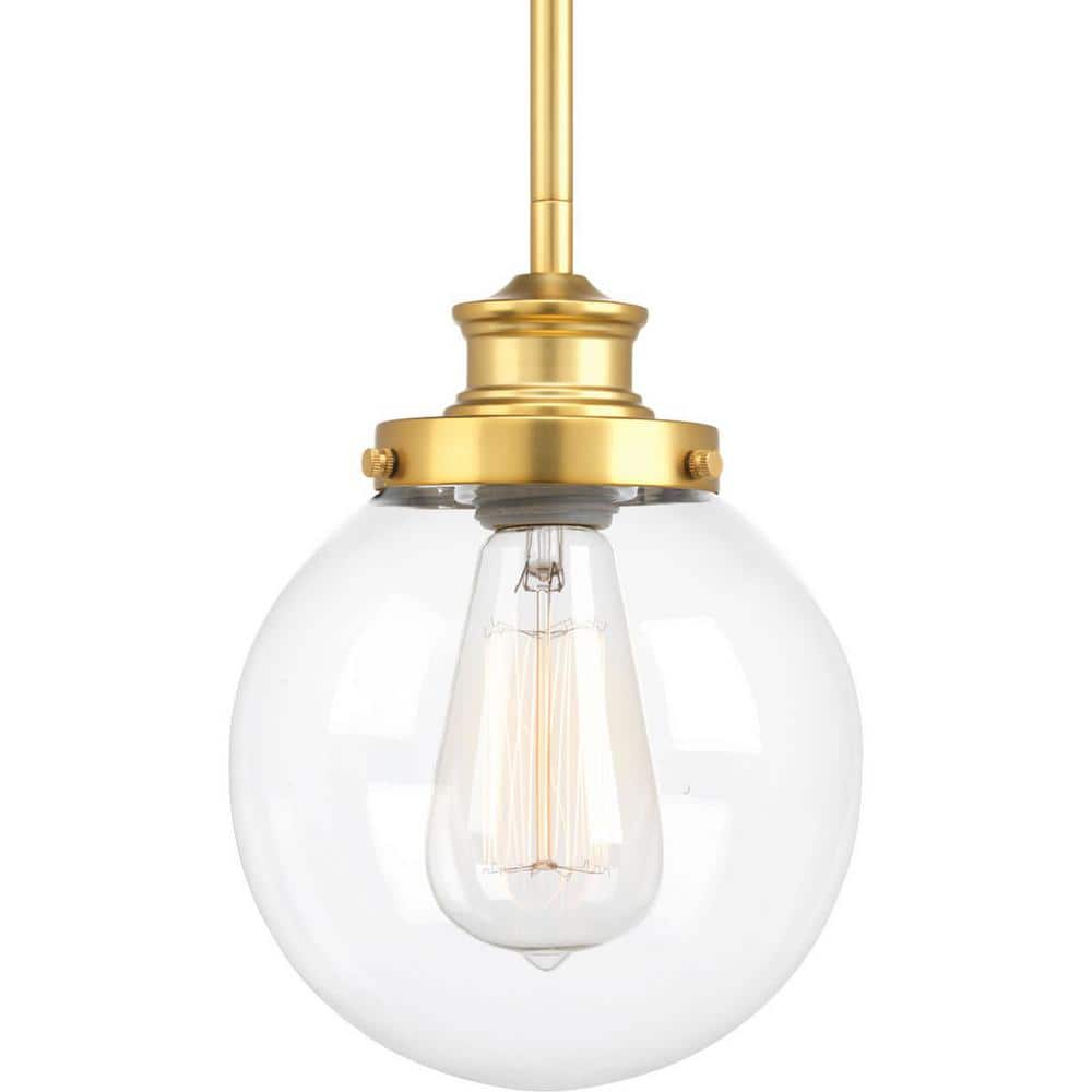Elegant Mini Globe Pendant in Natural Brass with Clear Glass