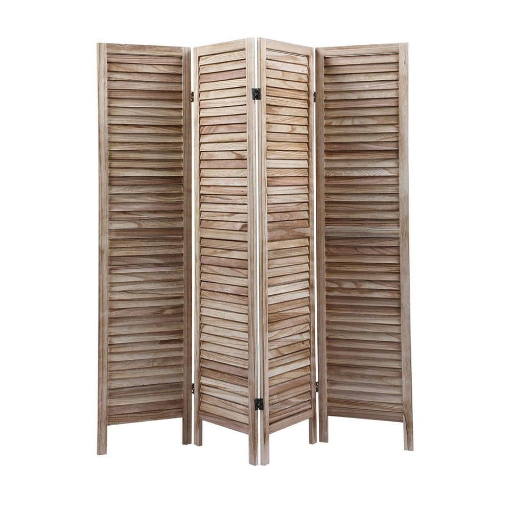 Light Burn 4-Panel Sycamore Wood 4-Panel Screen Folding Louvered Room Divid