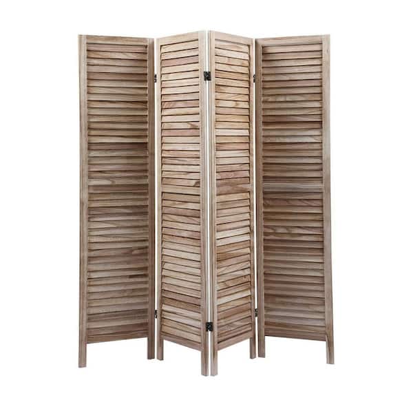 Aoibox Light Burn 4-Panel Sycamore Wood 4-Panel Screen Folding Louvered Room Divider