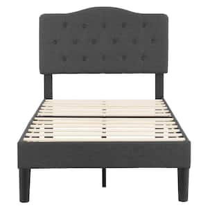 Upholstered Platform Bed with Button-Tufted Headboard Wood Slat Support Easy Assembly - Twin Dark Gray 41.73 in. W