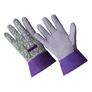 Ladies Poly/Cotton Gloves, PVC Dotted Grip Palm, Band Top Cuff