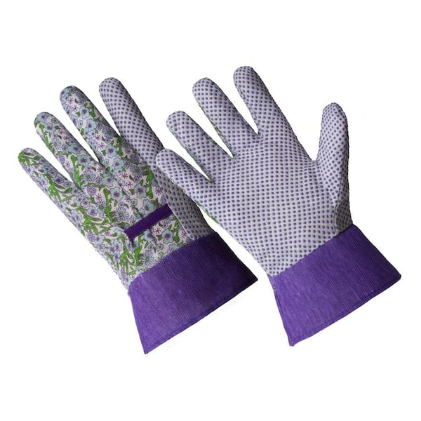 HANDS ON Ladies Poly/Cotton Gloves, PVC Dotted Grip Palm, Band Top Cuff