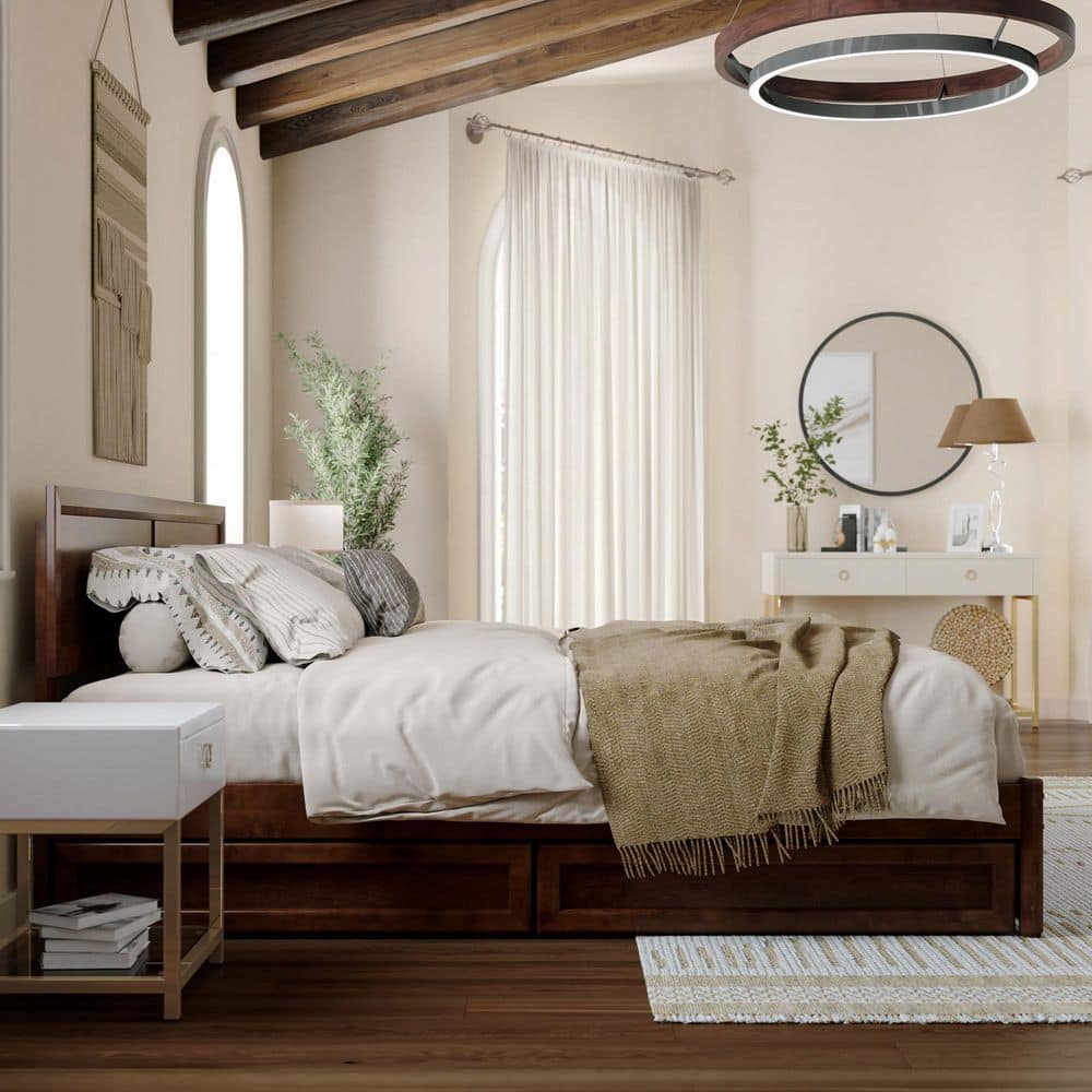 Lylah Dark Walnut King Platform Bed with Storage Drawers