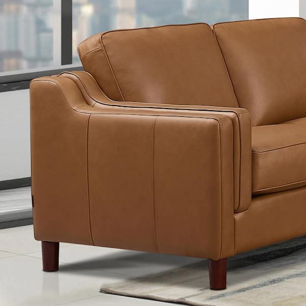 Bella 102 in. Slope Arm 3-piece Top Grain Leather L-Shaped Sectional Sofa in. Cognac with Removable Cushions