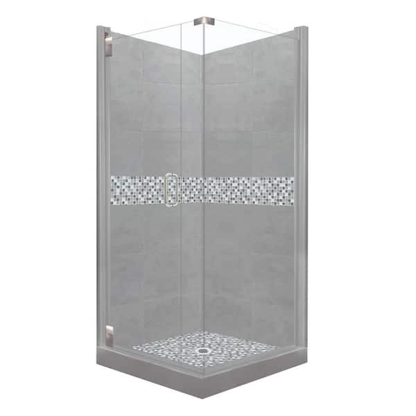 American Bath Factory Del Mar Grand Hinged 38 in. x 38 in. x 80 in. Left-Hand Corner Shower Kit in Wet Cement and Chrome Hardware