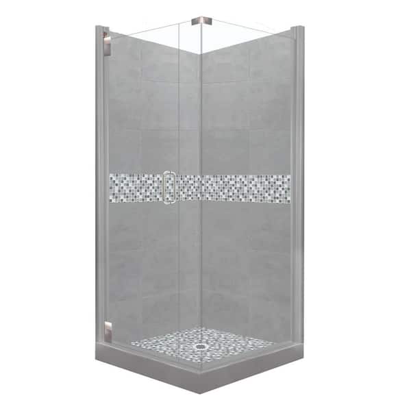 American Bath Factory Del Mar Grand Hinged 42 in. x 42 in. x 80 in. Left-Hand Corner Shower Kit in Wet Cement and Chrome Hardware