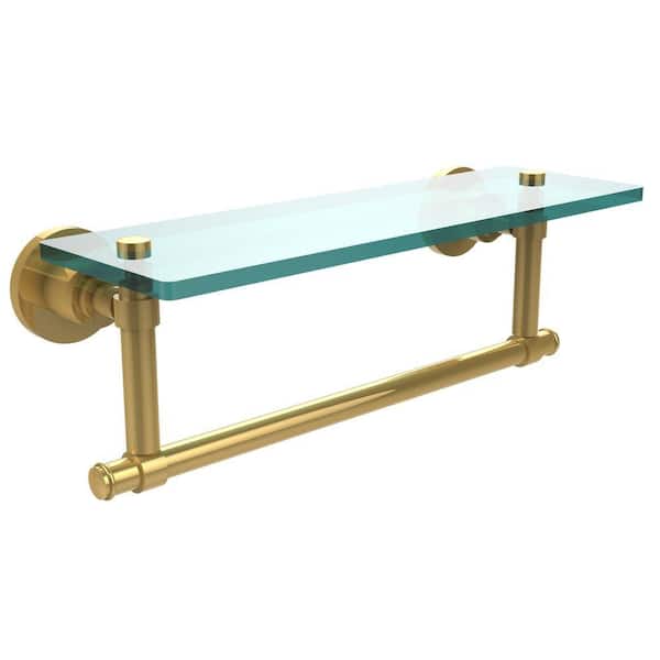 Allied Brass Washington Square16 in. L x 4 in. H x 5 in. W Clear Glass Vanity Bathroom Shelf with Towel Bar in Polished Brass