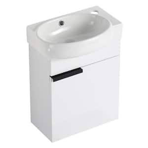 8.58 in. D Soft Close Doors Bathroom Vanity With Sink, 16 in. For Small Bathroom, Gloss White