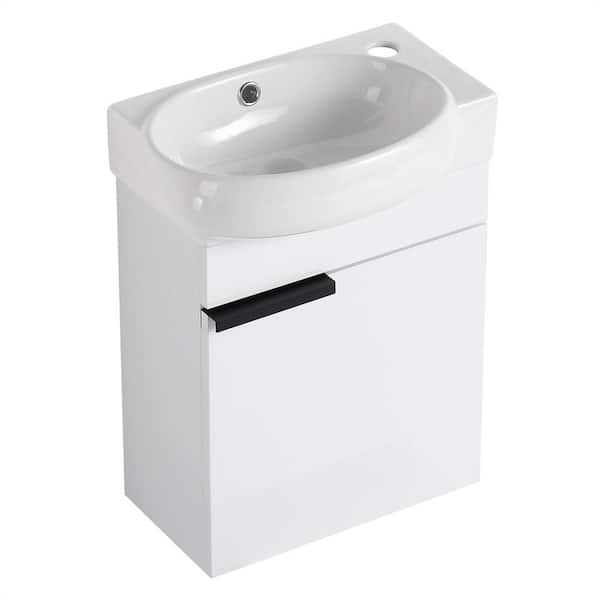 Aoibox 8.58 in. D Soft Close Doors Bathroom Vanity With Sink, 16 in. For Small Bathroom, Gloss White