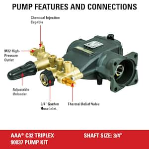 AAA Professional Horizontal Triplex Pump Kit 90037 for 3700 PSI at 2.5 GPM Pressure Washers