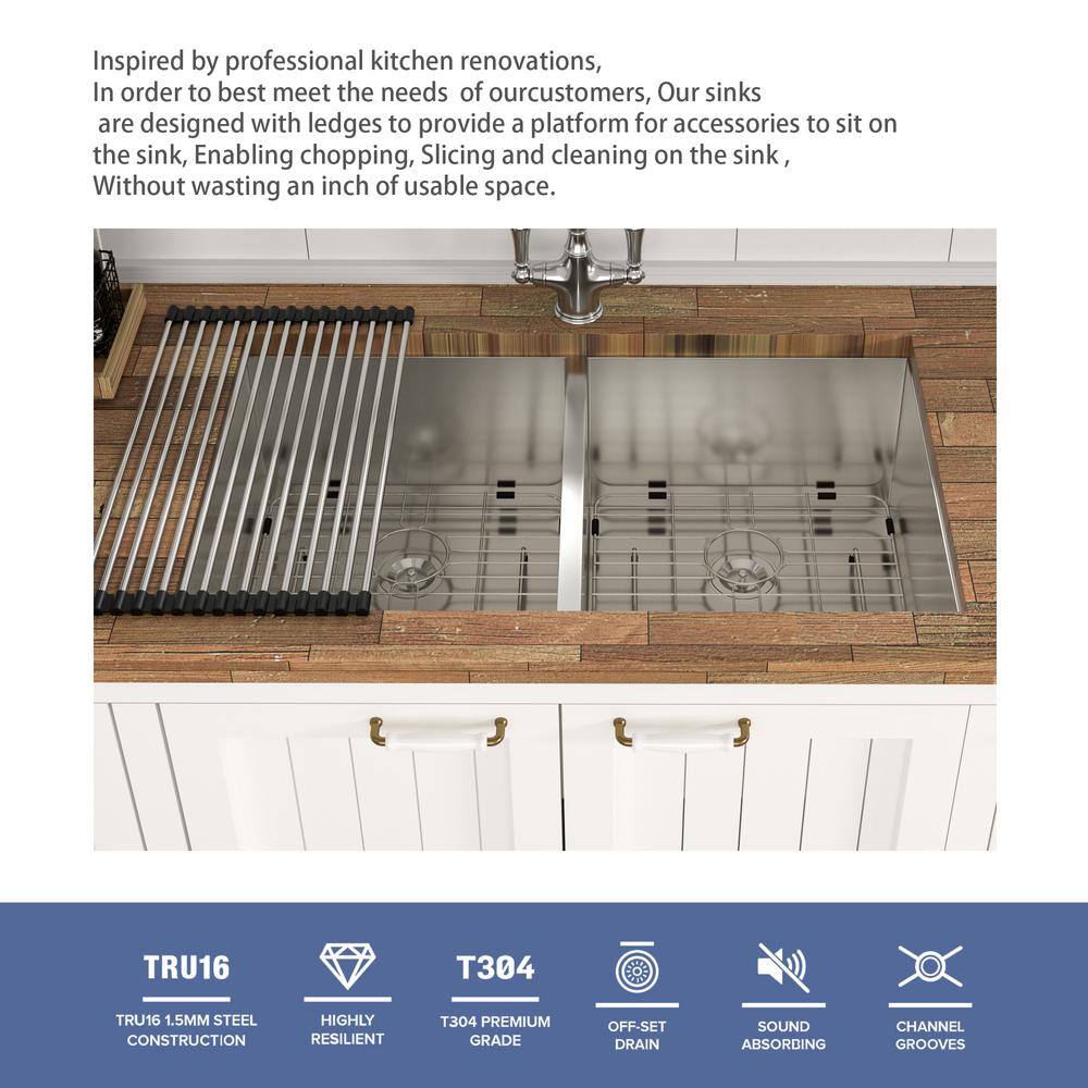33'' Double Bowl Brushed Stainless Steel Undermount Kitchen Sink
