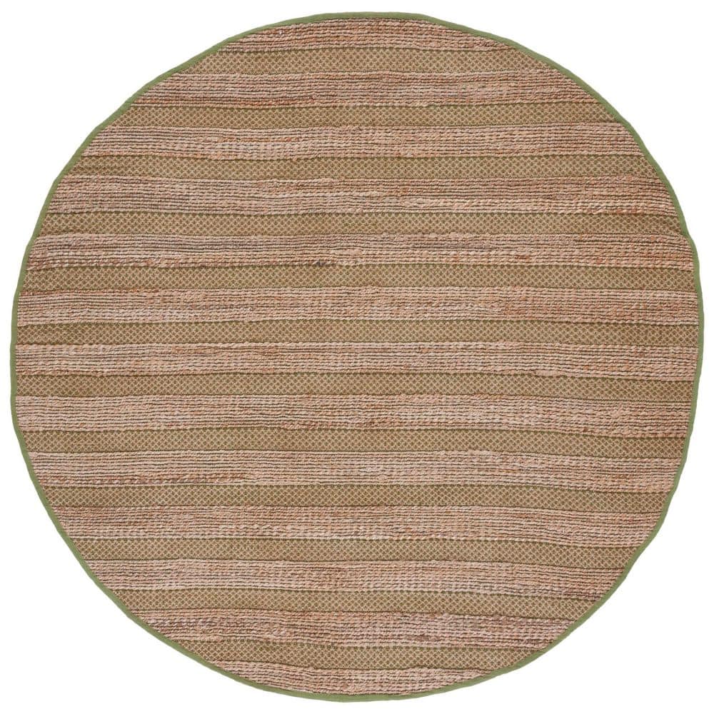 SAFAVIEH Natural Fiber 7 ft. x 7 ft. Green/Natural Solid Color Round ...