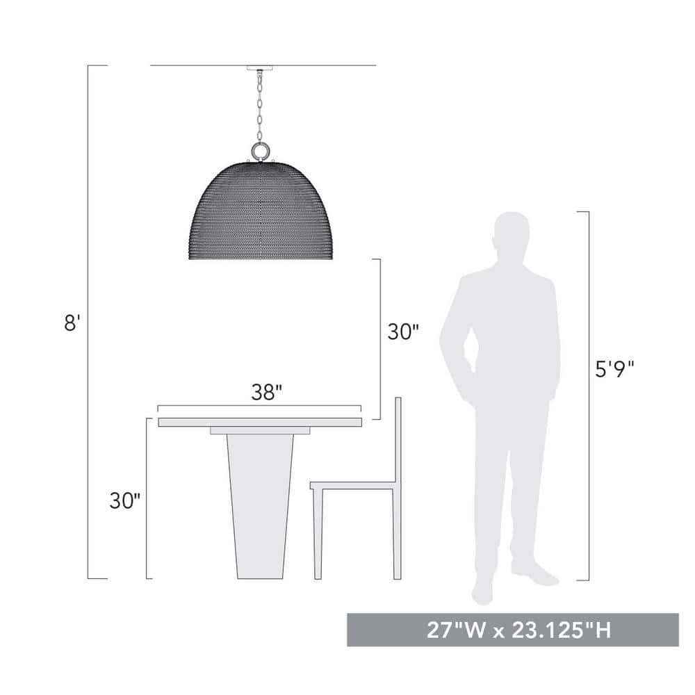 Matte Black and Woven Sweet Grass Dome Pendant Light
