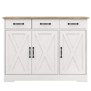 Multi-purpose Farmhouse White Wood Tabletop 43 in. Kitchen Island with Adjustable Shelf