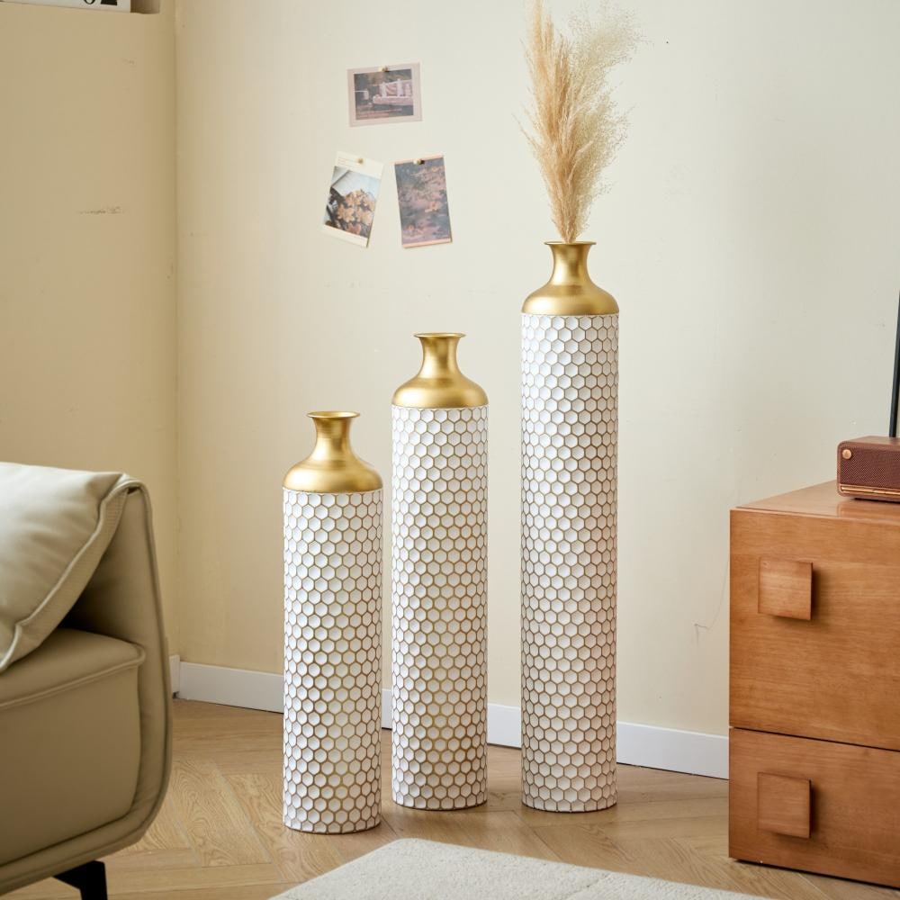 23.6 in.,27.5 in.,31.5 in. White & Gold Metal Floor Decorative Vases, Modern Droplet Shape Home Decor（Set of 3） price history on PriceWatchPro