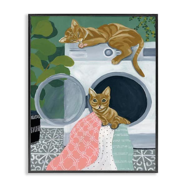 Stupell Industries Cuddling Laundry Cats by Yvette St. Amant Black Framed Animal Giclee Art Print 20 in. x 16 in.