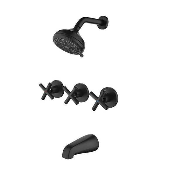 Rain 3-Handle 10-Spray Tub Shower Faucet 1.8 GPM with Pressure Balance in Black (Valve Included)