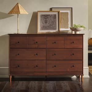 Classic Mid-Century Modern Walnut 6-Drawer 57 in. Solid Wood Dresser