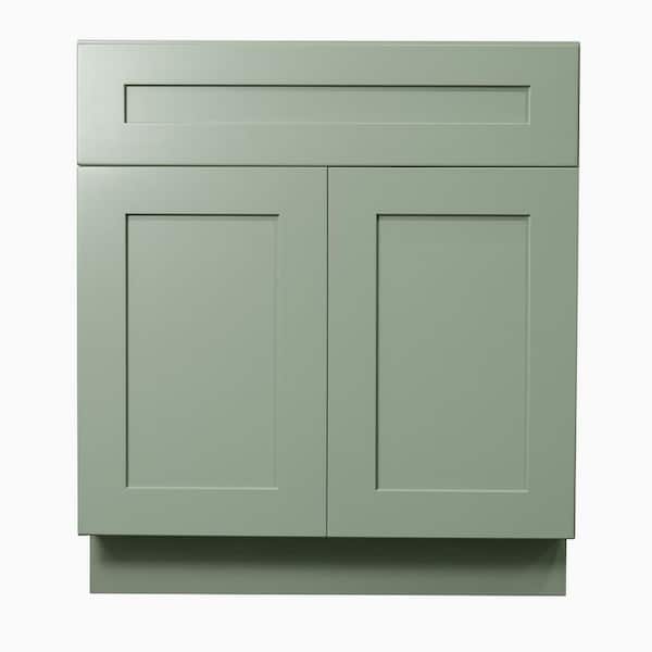 Shaker 27 in. W x 34.5 in. H x 21 in. D Sink Base Bath Vanity Cabinet without Top in Jade Green Assembled