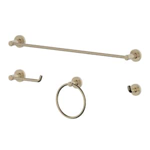 Kree 4-Piece Bath Hardware Set with 24 in. Towel Bar, Towel Ring, Toilet Paper Holder and Robe Hook in Brushed Gold