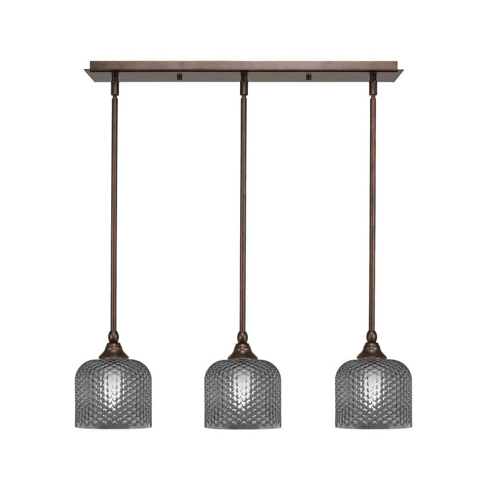 Livingston 100-Watt 3-Light Bronze Shaded Pendant Light with 6 in. Smoke Gl