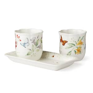 Butterfly Meadow 3 -Piece Porcelain Herb Pot Set with Tray