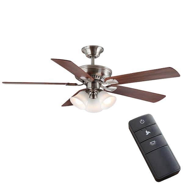 Hampton Bay Campbell 52 in. Indoor LED Brushed Nickel Ceiling Fan with Light Kit, Downrod, Reversible Blades and Remote 41359 - The Home Depot