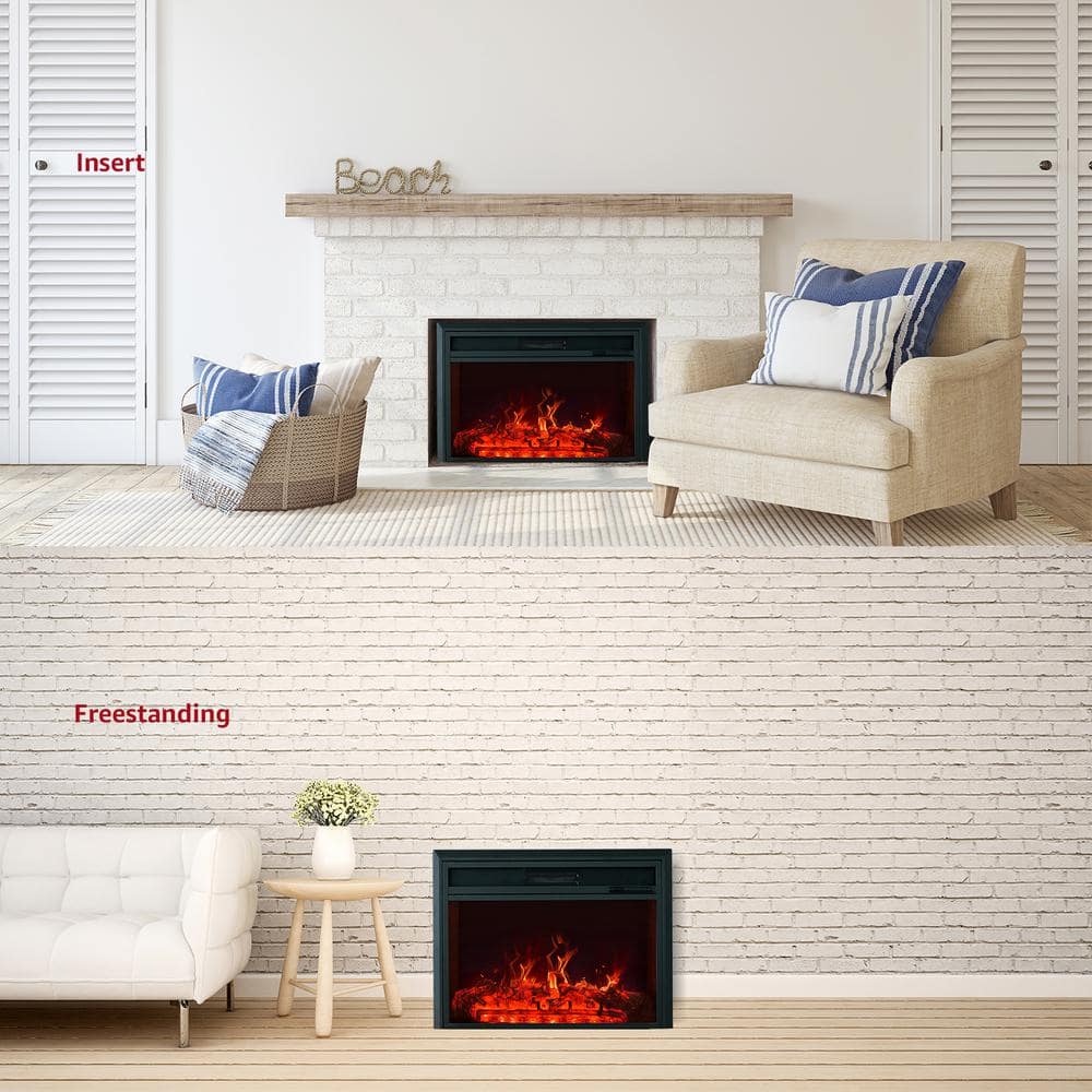 Black Steel 28" Electric Fireplace Insert with Remote