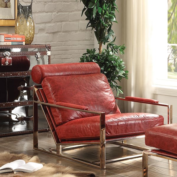 Acme Furniture Quinto Antique Red Top Grain Leather and Stainless