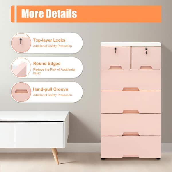 plastic dresser pink Plastic Storage Dressers 6 Drawers Dressers Chests with Cute Animal Shape Handles Wheels Lightweight Waterproof Pink Dresser - Bed Bath & Beyond