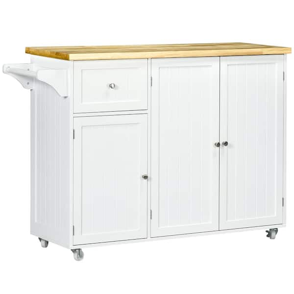 HOMCOM White Rolling Kitchen Island on Wheels, Utility Serving Cart ...