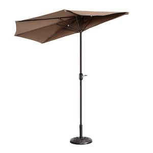 9 ft. Steel Half Round Patio Market Umbrella with Hand Crank Lift in Brown