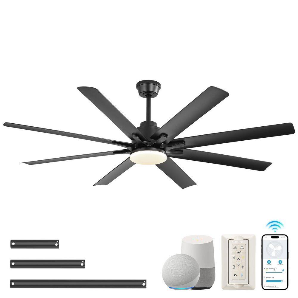 52 in. Indoor/Outdoor Integrated LED Black Windmill Ceiling Fan with Light and Remote, Quiet DC Motor, 3-Color Dimmable price history on PriceWatchPro