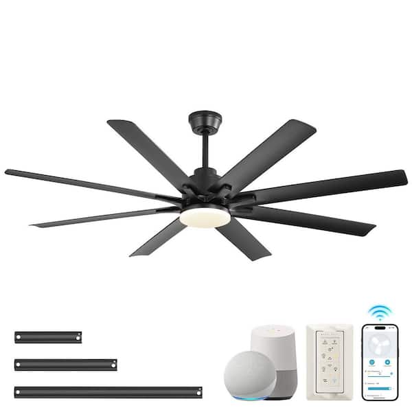 52 in. Smart Indoor Windmill Black Ceiling Fan with Integrated LED Light and Remote, 6 Speeds Quiet DC Motor Included