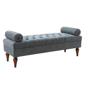Heather Traditional Charcoal Upholstered Tufted Design Bench with Removable Bolster Pillows