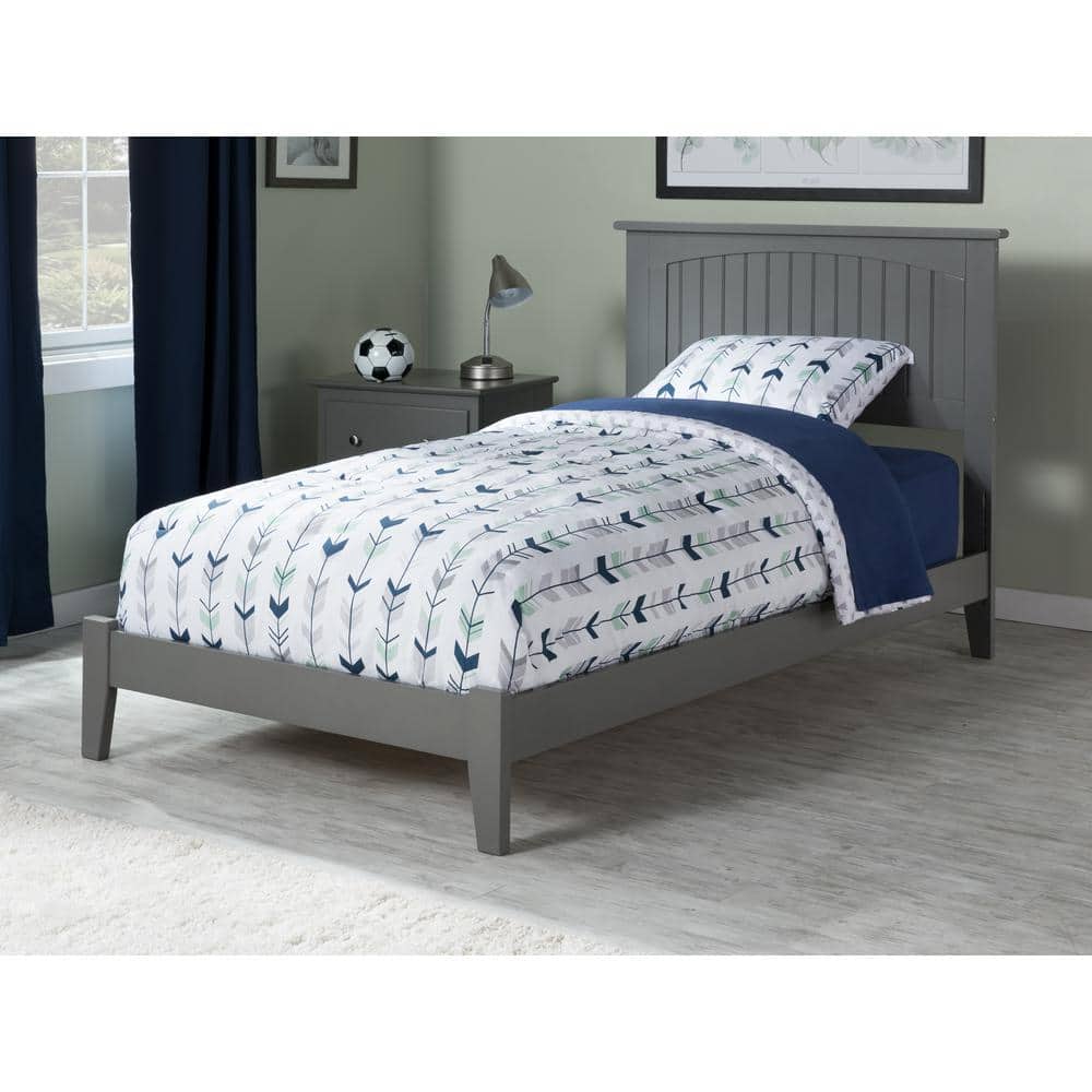 Nantucket Gray Twin Wood Frame Bed with Headboard and Drawer