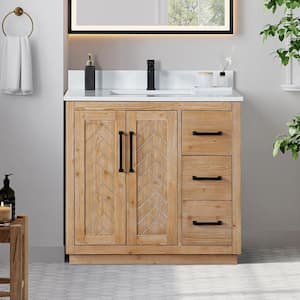 Anais 36 in. W x 22 in. D x 34 in. H Single Sink Bath Vanity in Brown with White Engineered Stone Top without Mirror